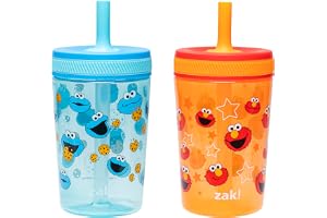 Zak Designs Sesame Street Kelso Toddler Tumblers For Travel or At Home, 15oz 2-Pack Durable Plastic Sippy Cups With Leak-Proof Design is Perfect For Kids (Elmo and Cookie Monster)