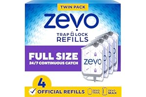 Zevo Flying Insect Trap Official Refill Cartridges - Fits Zevo Trap and MAX Indoor Fly Trap, Trap+Lock Technology Fly Trap Refill for Gnats, House Flies & Fruit Flies (4 Official Refill Cartridges)