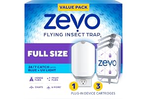 Zevo Flying Insect Trap - Plug-in Indoor Fly Trap and Bug Light Trap Refill with Blue and UV Light - No-Mess Cartridge for House Flies, Fruit Fly Trap and Gnats (1 Plug-in Base and 1 Cartridge)