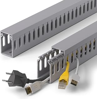 ZhiYo H1.6in W1in Professional Server Rack Cable Management Raceway, 132in (8 x L16.5in) Cable Raceway Kit, Electrically Safe PVC Open Slot Wire Raceway for Under Desk/Computer/Network Cords, Grey
