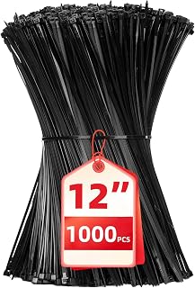 Zip Ties 12 inch, 1000 Pack Black Zip Ties, Self-Locking Nylon Cable Ties with 50 lb Tensile Strength,Wire Ties for indoor and outdoor use.