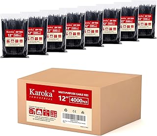 Zip Ties 12 inch (4000 Pack), Black, 50lbs Tensile Strength, UV Resistant Cable Ties for indoor and outdoor by Karoka