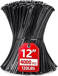 Zip Ties 12 inch, 4000 Pack Heavy Duty Black Zip Ties with 120 lbs Tensile Strength, Self-Locking Nylon Cable Ties,Wire Ties for indoor and outdoor use