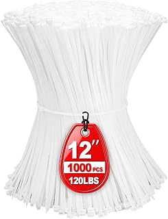 Zip Ties 12 inch ，Heavy Duty Cable Ties with 120lbs Tensile Strength,White Zip Ties 1000 Pack, Wire Ties for Indoor and Outdoor Use.