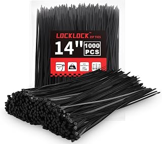Zip Ties 14 inch(1000 Pack), 60 lb, Black Heavy Duty Wire Ties, UV Resistant Cable Ties for Indoor and Outdoor Use, LOCKLOCK