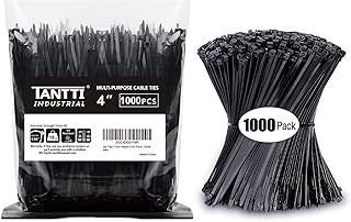 Zip Ties 4 inch, Small Zip Ties with 18 lb Tensile Strength, Black, 1000 Pack, by Tantti Supply
