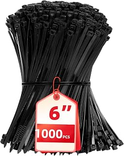 Zip Ties 6 inch, 1000 Pack Black Zip Ties, Self-Locking Nylon Cable Ties with 40 lbs Tensile Strength,Wire Ties for indoor and outdoor use.