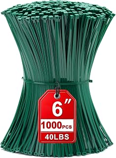 Zip Ties 6 inch, 1000 Pack Green Zip Ties, Green Cable Ties Self-Locking Nylon Cable Ties with 40 lbs Tensile Strength,Wire Ties for indoor and outdoor use.