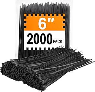 Zip Ties 6 inch (2000 Pack), 25 lb, Black Wire Ties, UV Resistant Cable Ties for Outdoor Use, LOCKLOCK