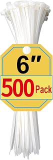 Zip Ties 6 Inch, 500 Pack, White Cable Ties for Multi-Purpose, Nylon/Plastic Wire Ties for Home Improvement, Office & Outdoor Use (Clear-Colored Style), 25lb Tensile Strength.