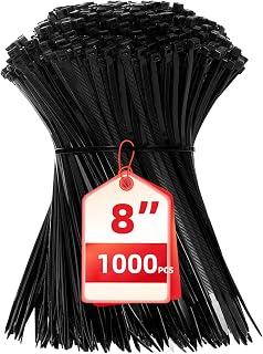 Zip Ties 8 inch, 1000 Pack Black Zip Ties, Self-Locking Nylon Cable Ties with 40 lbs Tensile Strength,Wire Ties for indoor and outdoor use.