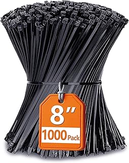 Zip Ties 8 inch with 40 lb Tensile Strength, Black Cable ties, 1000 Pack, ANOSON