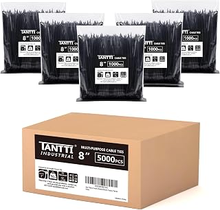 Zip Ties 8 inch Black Zip Ties 5000 Pack(5&times;1000), Wire ties with 50lb Tensile Strength, UV Resistant Cable Ties, Self-locking Plastic Ties for Indoor and Outdoor Use, by Tantti.
