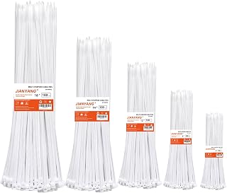 Zip Ties Assorted Size,500 Pack,6+8+12+14+18 Inch Double Sided Toothed,120 LBS Tensile Strength Heavy Duty Cable Wire Ties Self-Locking Adjustable Durable Nylon Tie Wraps for Indoor Outdoor White