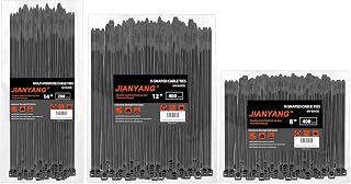 Zip Ties Assorted Size,8+12+14 Inch V-Shaped Toothed Double Sided Toothed,100 LBS Tensile Strength Heavy Duty Cable Wire Ties More Durable Nylon Tie Wraps for Indoor Outdoor（1000 Pack）