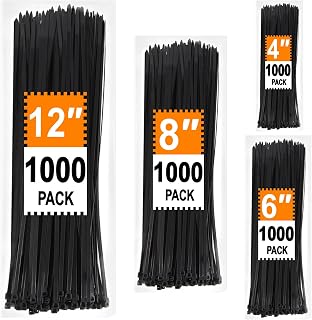 Zip Ties Assorted Sizes 4+6+8+12 inch, 4000 Pack, Black Cable Ties, UV Resistant Wire Ties for Outdoor Use, LOCKLOCK