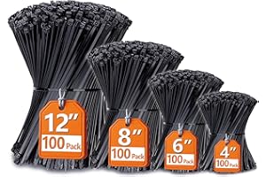 Zip Ties Assorted Sizes(4&rdquo;+6&rdquo;+8&rdquo;+12&rdquo;), 2000 Pack,Black Cable Ties,Multi-Purpose Self-Locking Nylon Cable Cord Management,Plastic Wire Ties for indoor and outdoor use.