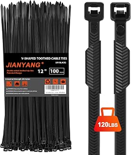Zip Ties Heavy Duty 12 inch，V-Shaped Toothed Double Sided With 200 LBS Tensile Strength Cable Ties ，Extra Large Wire Ties Adjustable Nylon Tie Wraps for Indoor Outdoor Patented Design（400 Pack Black）