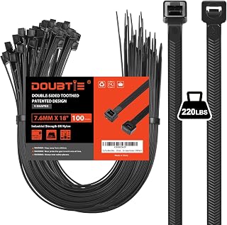 Zip Ties Heavy Duty ，18 Inch V-Shaped Toothed Double Sided With 220 LBS Tensile Strength Cable Wire Ties Adjustable More Durable Nylon Tie Wraps for Indoor Outdoor（100 Pack）