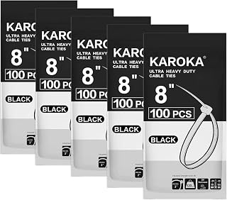 Zip Ties Heavy Duty 8 inch with 120 Pounds Tensile Strength, Black Heavy Duty Cable Ties, 500 Pack, by Karoka
