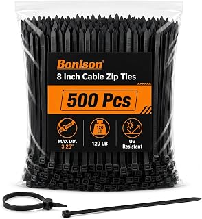 Zip Ties Heavy Duty 8 inch, 500 Pack Black Thick Zip Ties 120lb Tensile Strength, UV Resistant Nylon Wire Tie for Industrial, Electrical, Automotive, Garden, Outdoor & Bulk Organization Use