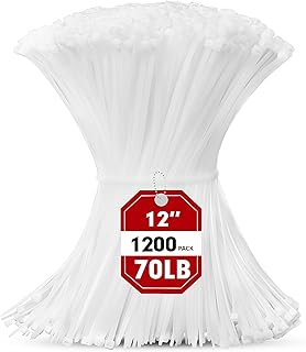 Zip Ties, RAZCC 1200pcs Cable Zip Ties 12 Inch, Heavy Duty White Plastic Wire Ties with 70lb Tensile Strength, Self-Locking Nylon Cable Ties, Wire Management for Indoor and Outdoor