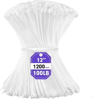 Zip Ties, RAZCC 1200pcs White Cable Zip Ties 12 Inch, Heavy Duty Plastic Wire Ties with 100lb Tensile Strength, Self-Locking White Nylon Tie Wraps for Indoor and Outdoor