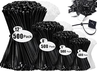 Zip Wire Ties 2100 Pack Small Cable Zip Ties with Cable Mounts Nylon Zip Cable Ties Assorted Sizes 4+6+8+12 Inch, Self-Locking Tie Wraps, UV Resistant Nylon Cable Ties for Indoor and Outdoor
