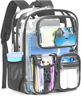 ZORFIN 18.5 Inch Clear Backpack, Large Transparent Bookbag with Reinforced Straps for School College Work