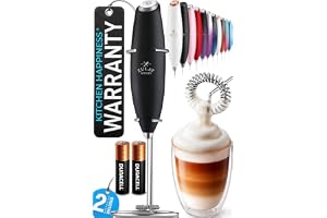 Zulay Kitchen Powerful Milk Frother Wand With Duracell Batteries - Ultra Fast Handheld Drink Mixer - Electric Whisk Foam Maker for Coffee, Lattes, Cappuccino & Matcha - Z1 Motor - Black